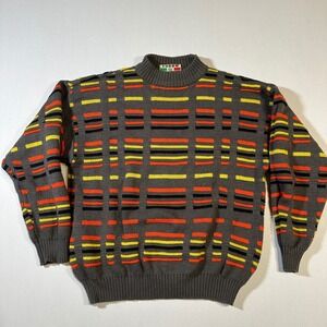 Vintage Forum Sweater Mens XL Grey Orange Made in Italy Pullover Wool Blend 80's